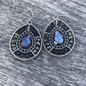 Blue Iridescent Dangle Earrings w/ Fish Hook